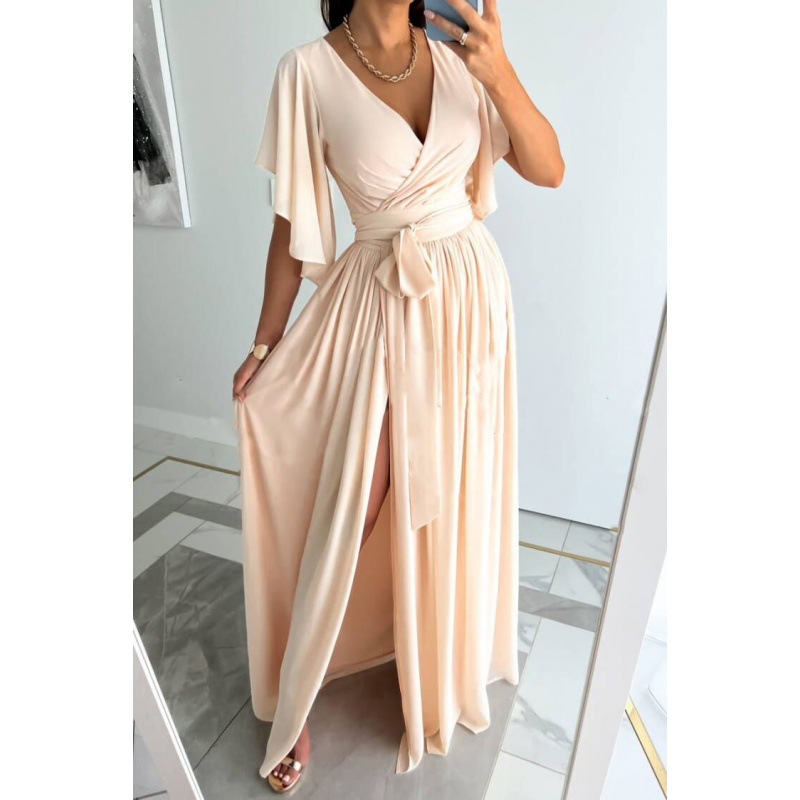 Women's Summer V-Neck Bell Sleeve Split Hem Maxi Dress