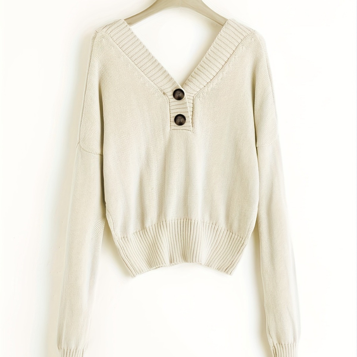 Women's V-Neck Open-Back Cropped Cardigan Sweater with Buttons
