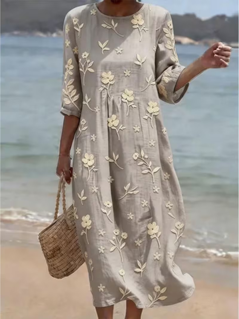 Women's Floral Print Ruched Midi Dress