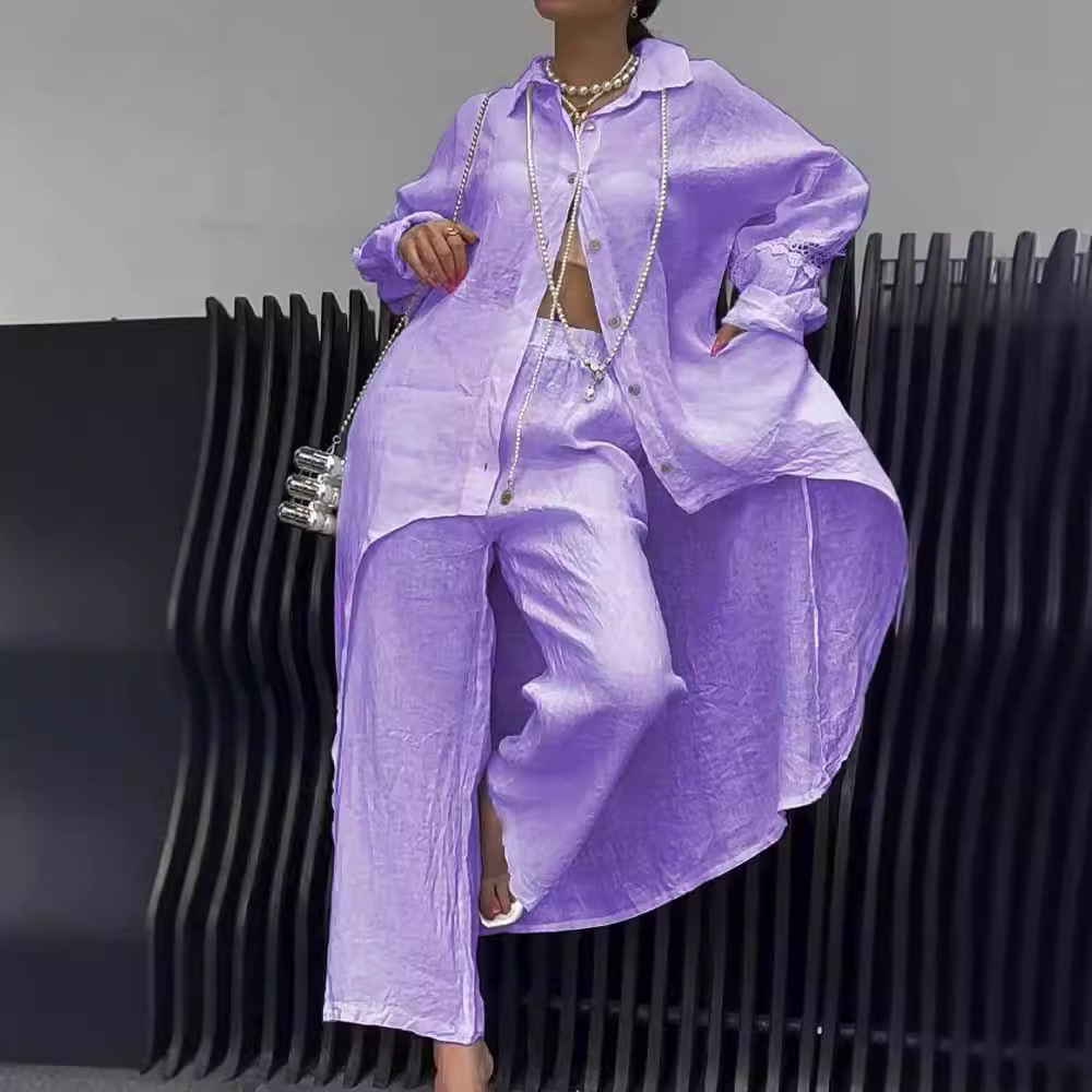 Women's Asymmetrical Hem Long Sleeve Top and Pants Set