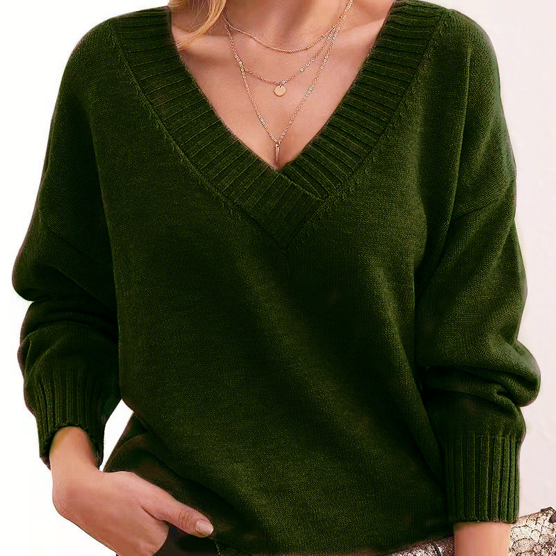 Women's Loose V-Neck Pullover Sweater Casual Knit Top