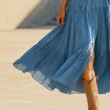 Blue Striped Long Shirt Dress Casual High Waist
