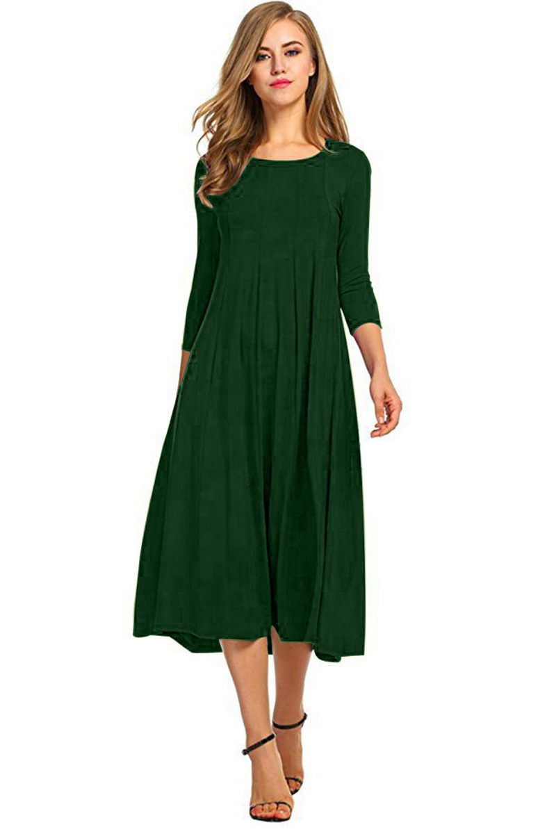 Women's Solid Color Flared Maxi Dress Round Neck Half Sleeve