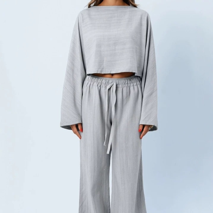 Women's Solid Color Short Sleeve Pullover & Elastic Waist Pants Two-Piece Set
