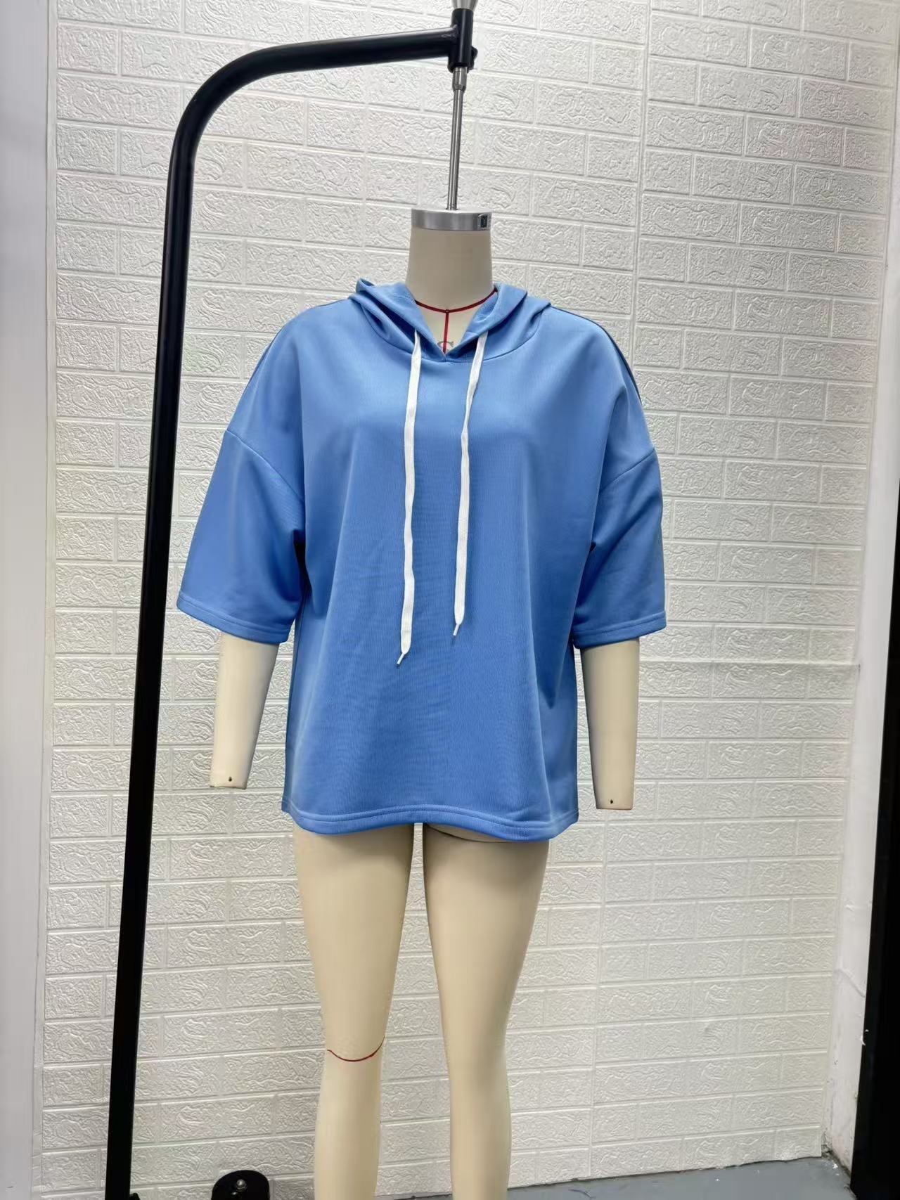 Women's 3/4 Sleeve Solid Color Casual Hooded Sweatshirt