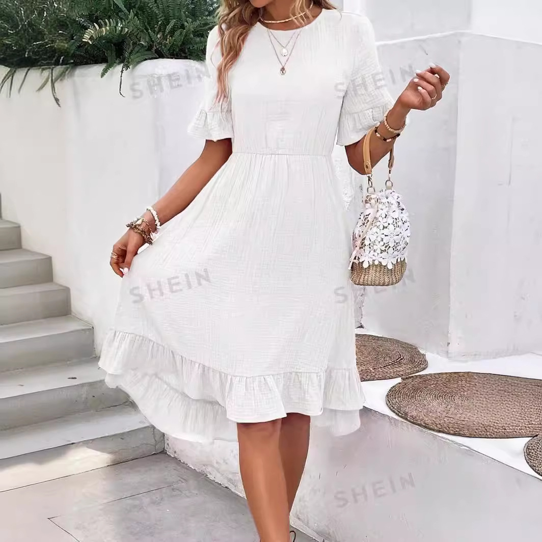 TUME Women's Casual Tie-Waist Short-Sleeve Midi Dress
