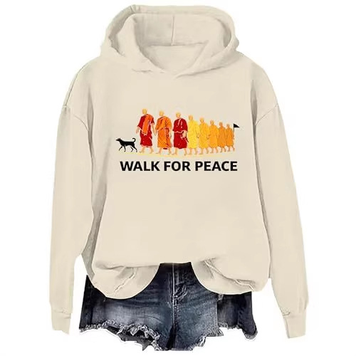 Women's Peace & Light Monk Print Casual Hoodie