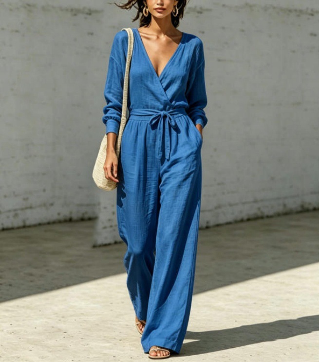 Women's V-Neck Tie-Front Shirt & Pants Set Summer Commuter Casual