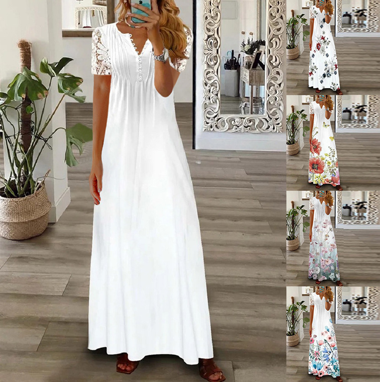 Floral Print Lace Short Sleeve Dress