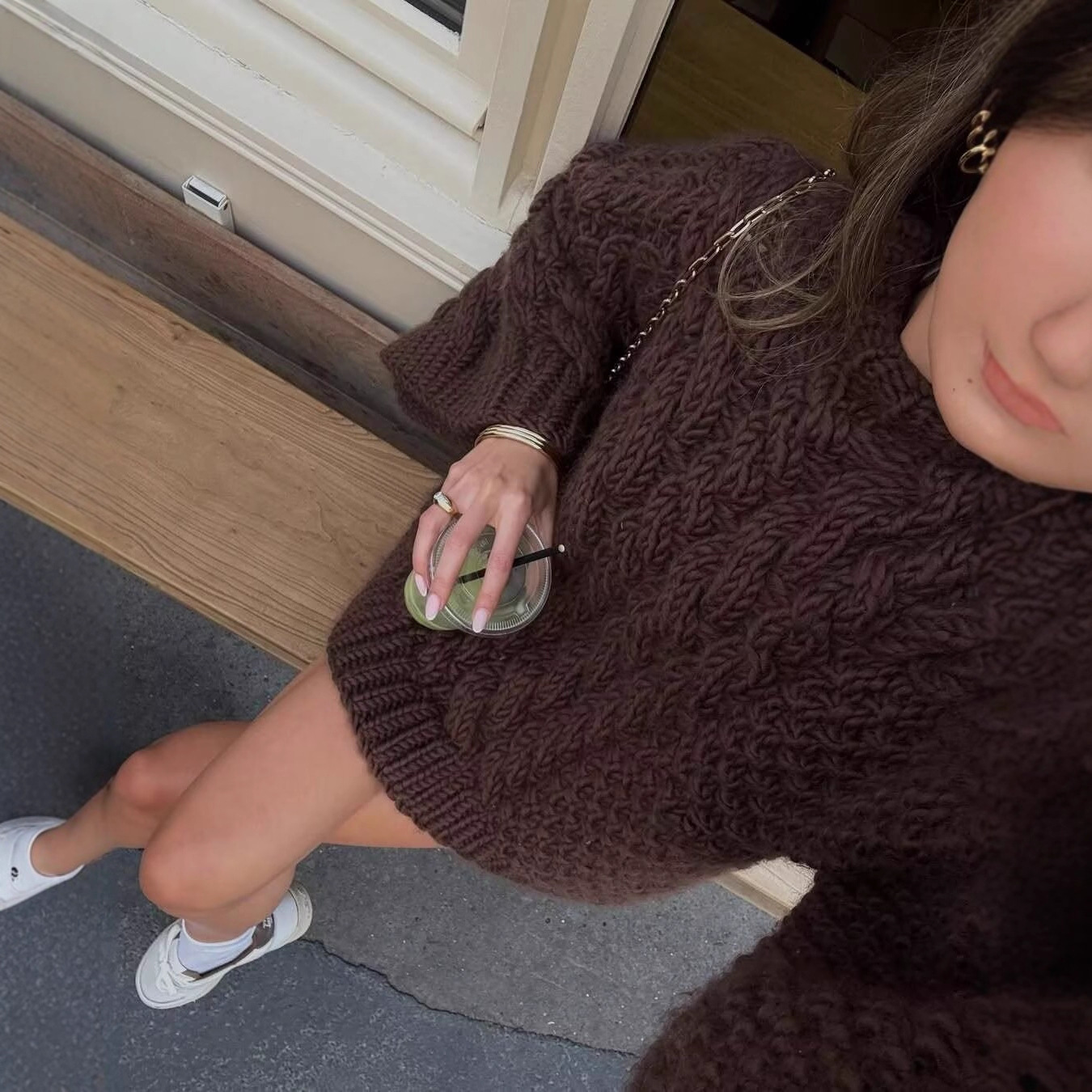 Women's Retro Cable-Knit Sweater with Oversized Sleeves