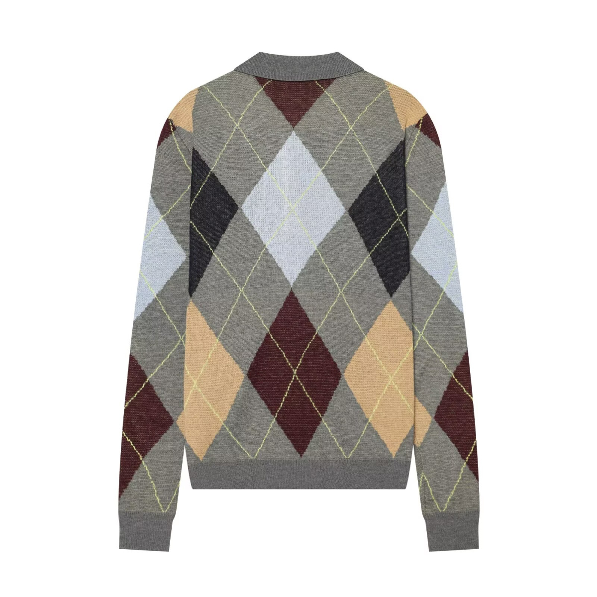 Preppy Color-Block Argyle Long-Sleeve Knit Cardigan