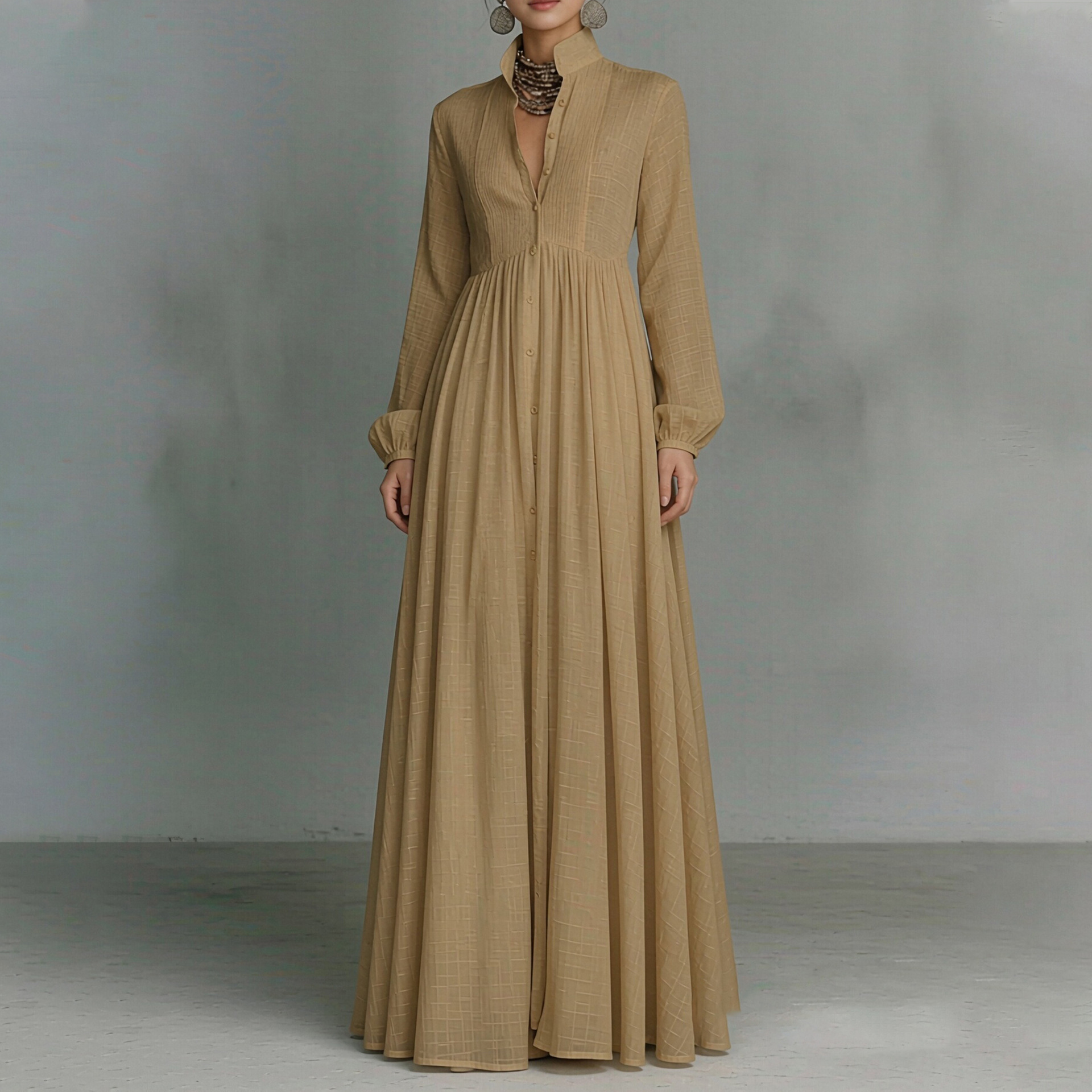 Women's Slim Fit V-Neck Colorblock Long Dress