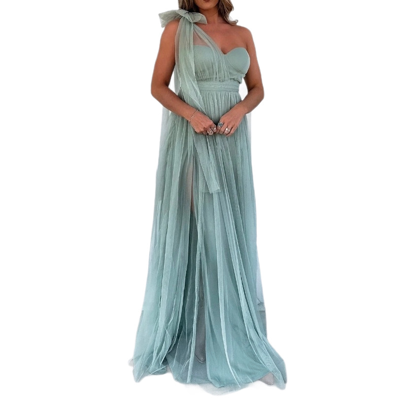 Mesh Panel Halter Maxi Dress with Open Back
