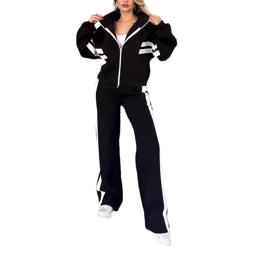 Y2K Striped Zip-Up Hoodie and Pants Set Women's Casual Tracksuit