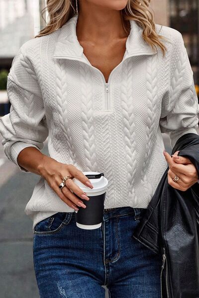 Women's Casual Pullover Long Sleeve Knit Top Half-Zip Collared Sweatshirt