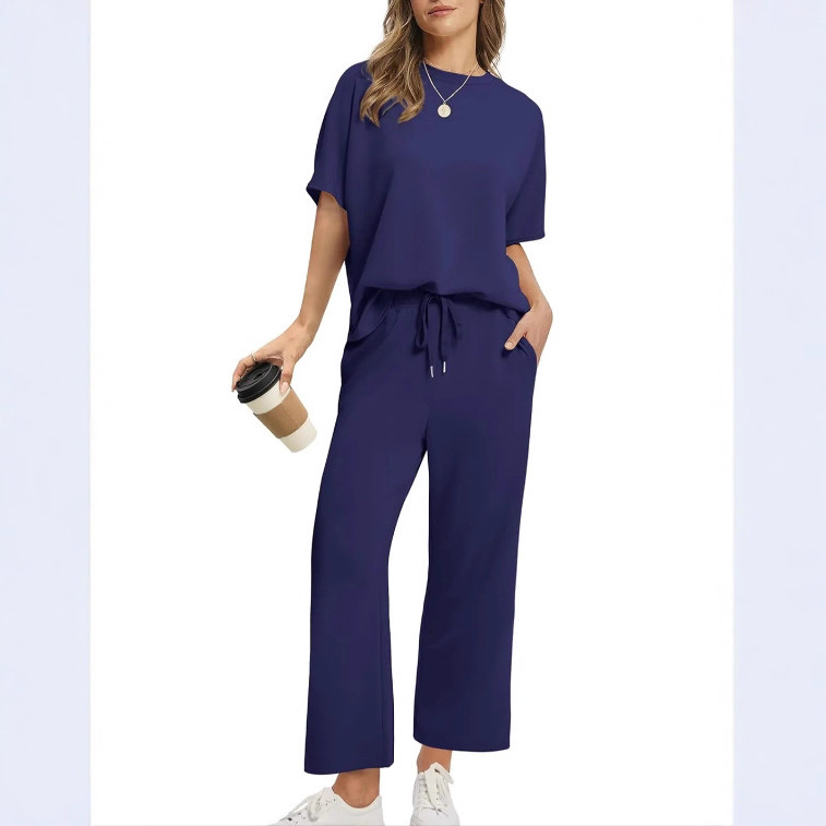 Women's Short Sleeve Top & Wide-Leg Cropped Pants Set