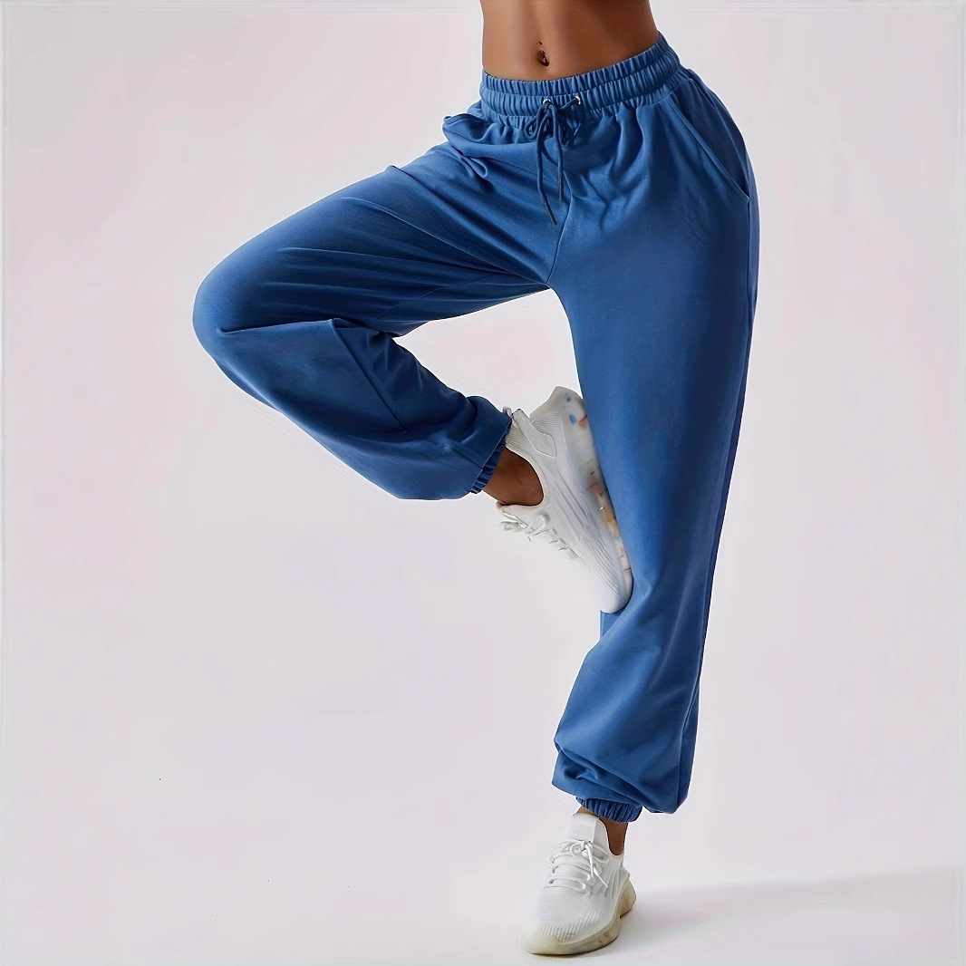 High-Waist Draped Straight-Leg Sweatpants Loose Casual Athletic Pants