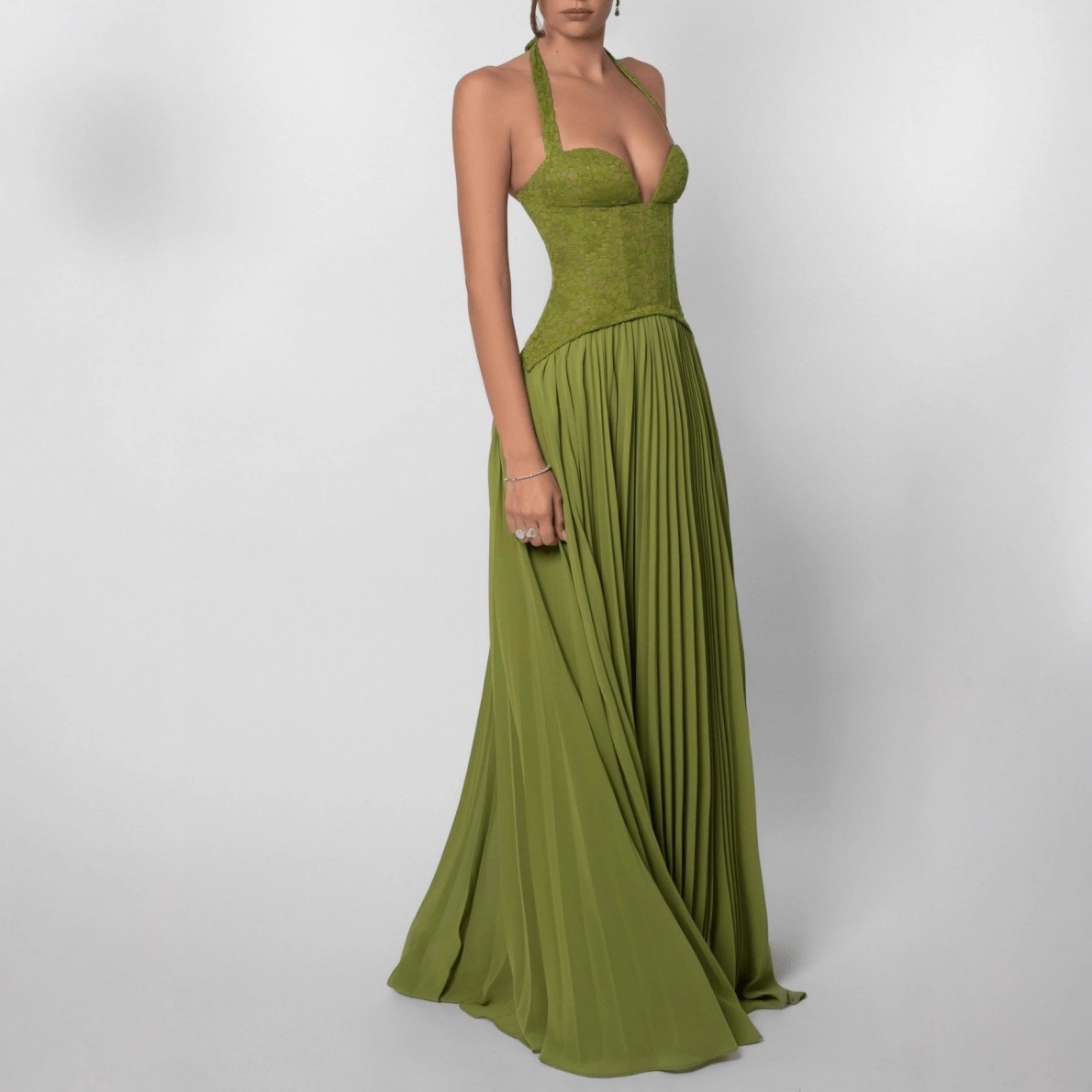 Women's Sexy Halter Backless Low-Cut Ruched Bodycon Cami Dress