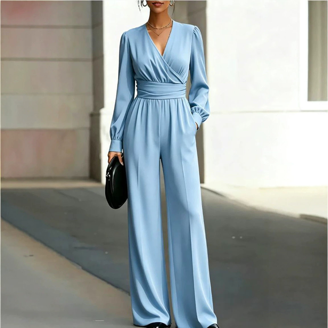 Solid V-Neck Asymmetrical Slim-Fit Women's Jumpsuit