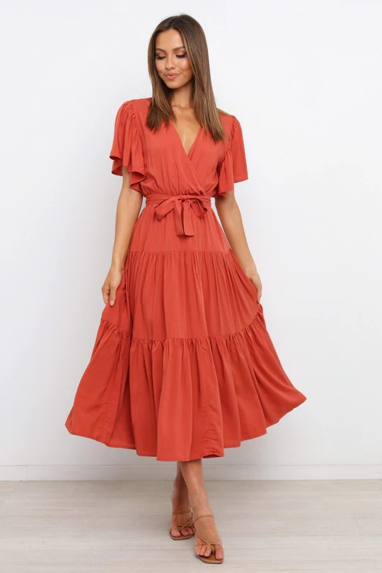 V-Neck Printed Short Sleeve High Waist A-Line Maxi Dress