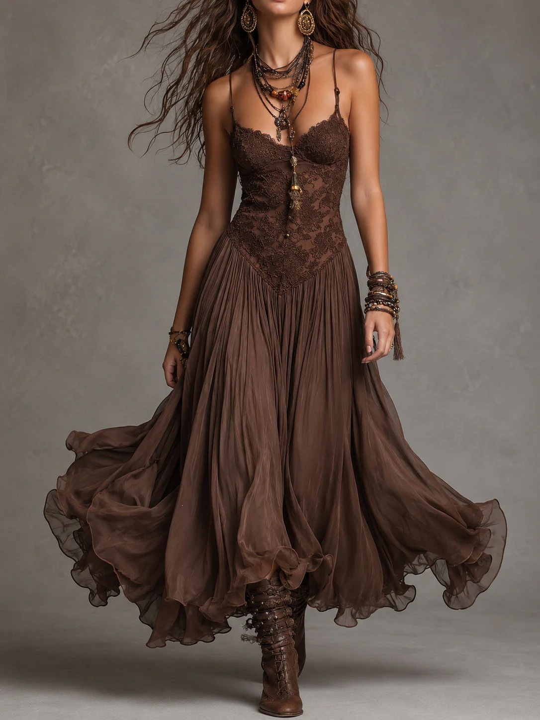 Women's Vintage V-Neck Lace Spliced Cami Dress