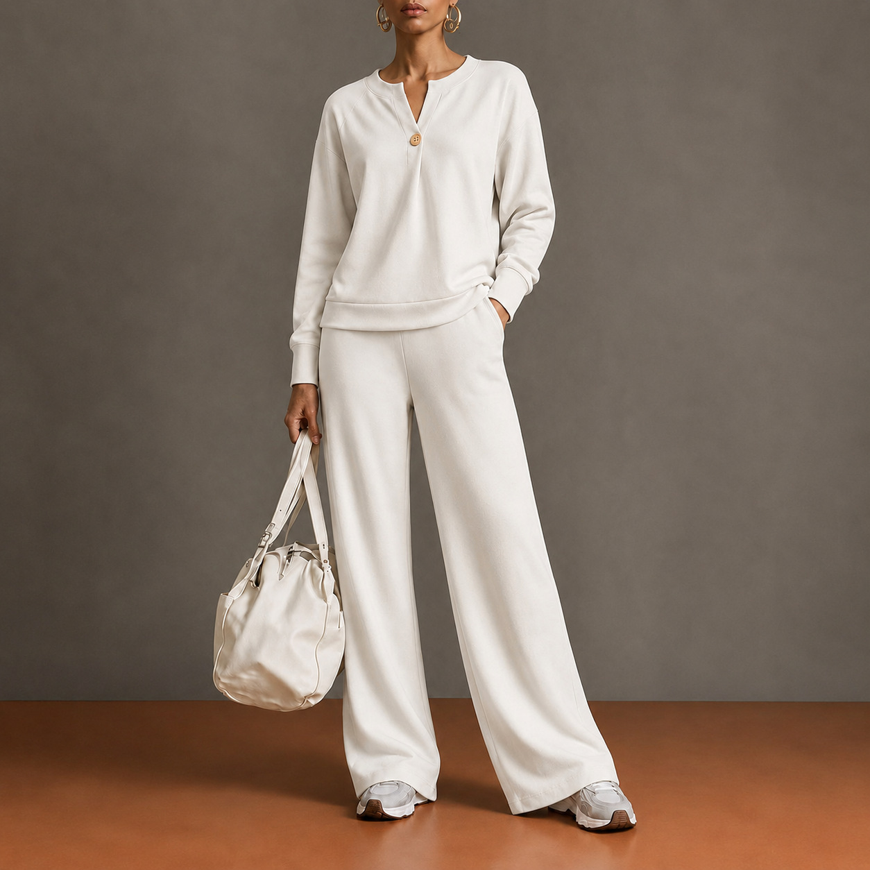 Women's Two-Piece Sweatshirt & Drawstring Wide-Leg Pants Set