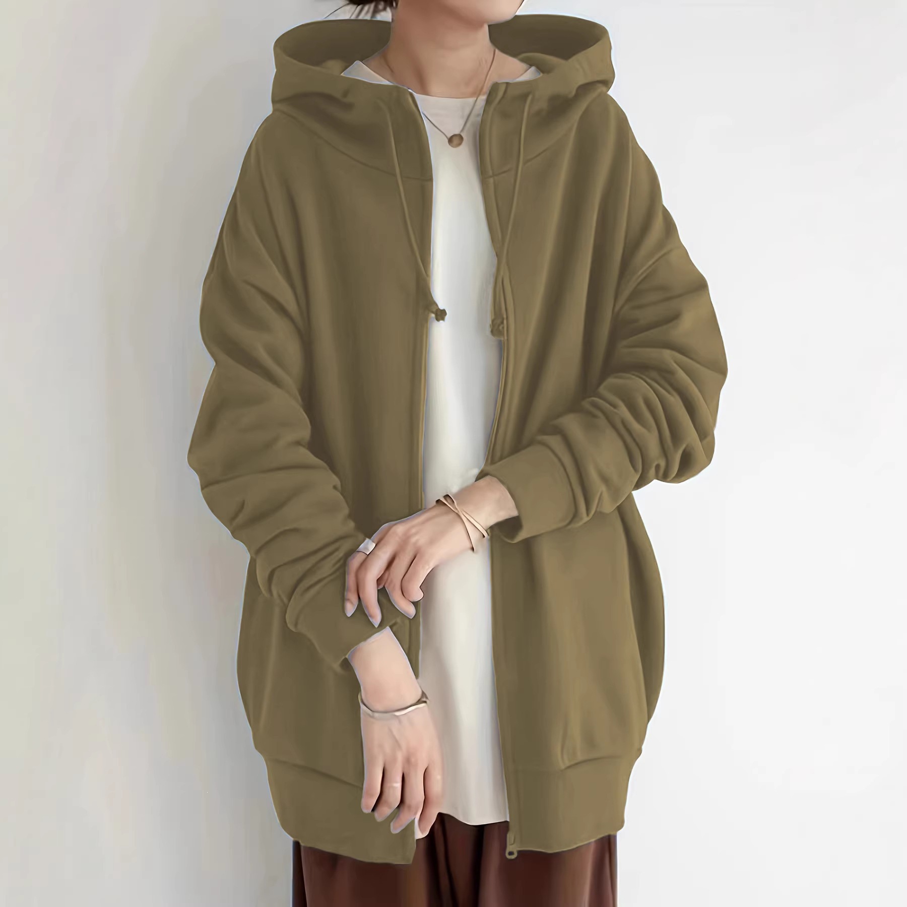 Women's Long Zip-Up Hooded Fleece Sweatshirt Plus Size Streetwear