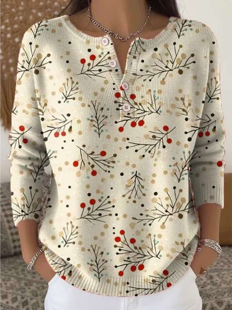 Women's Tree Leaf Floral Print Buttoned Casual Sweatshirt