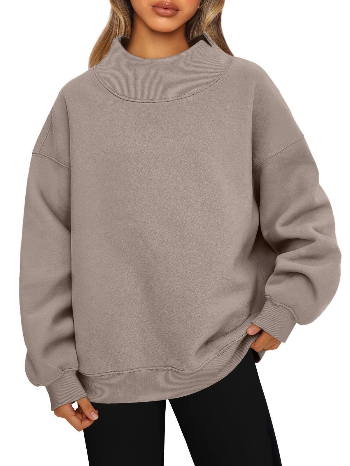 Loose Solid Color Turtleneck Long Sleeve Sweatshirt for Women
