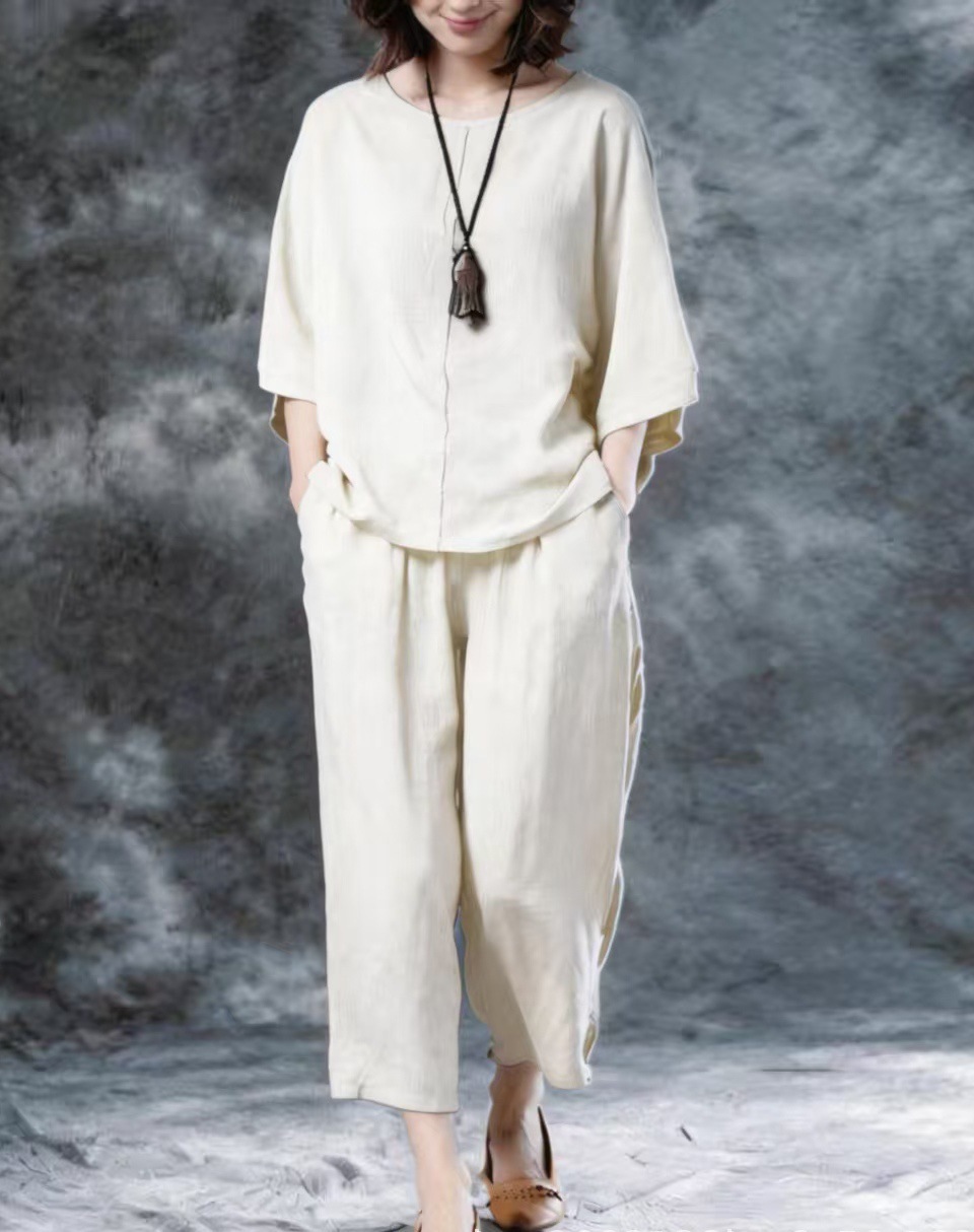 Women's Solid Color Short Sleeve Tee and Wide Leg Pants Set Plus Size