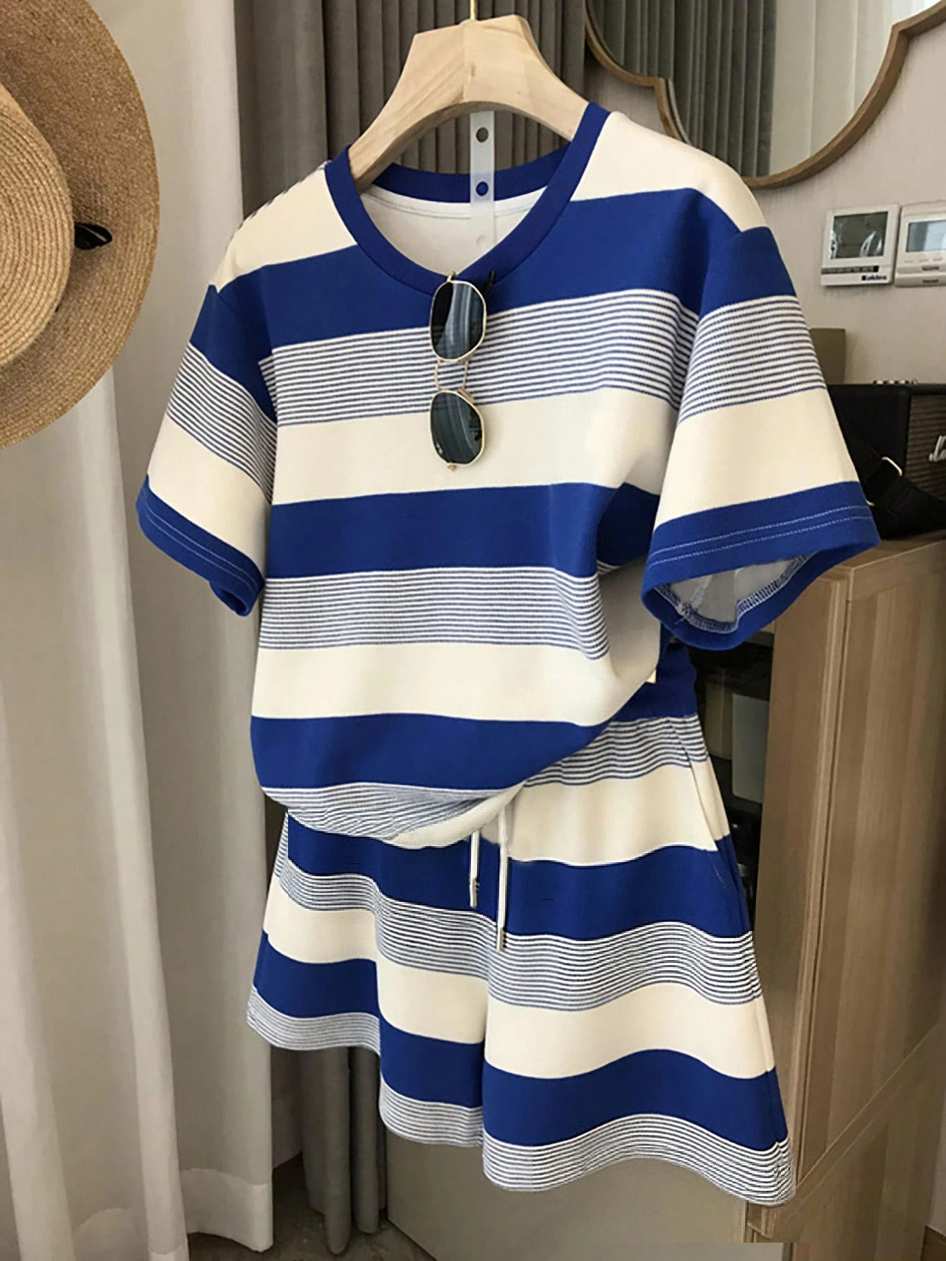 Striped Shorts and Fitted Top Set with Tie Waist