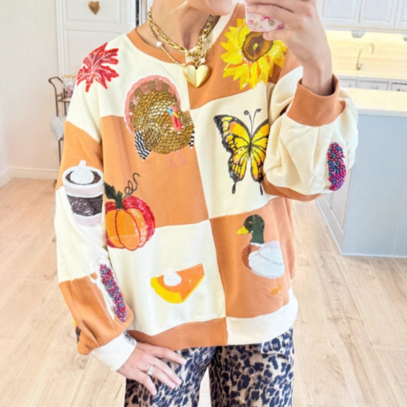Women's Pumpkin Butterfly Bouquet Duck Print Crewneck Sweatshirt