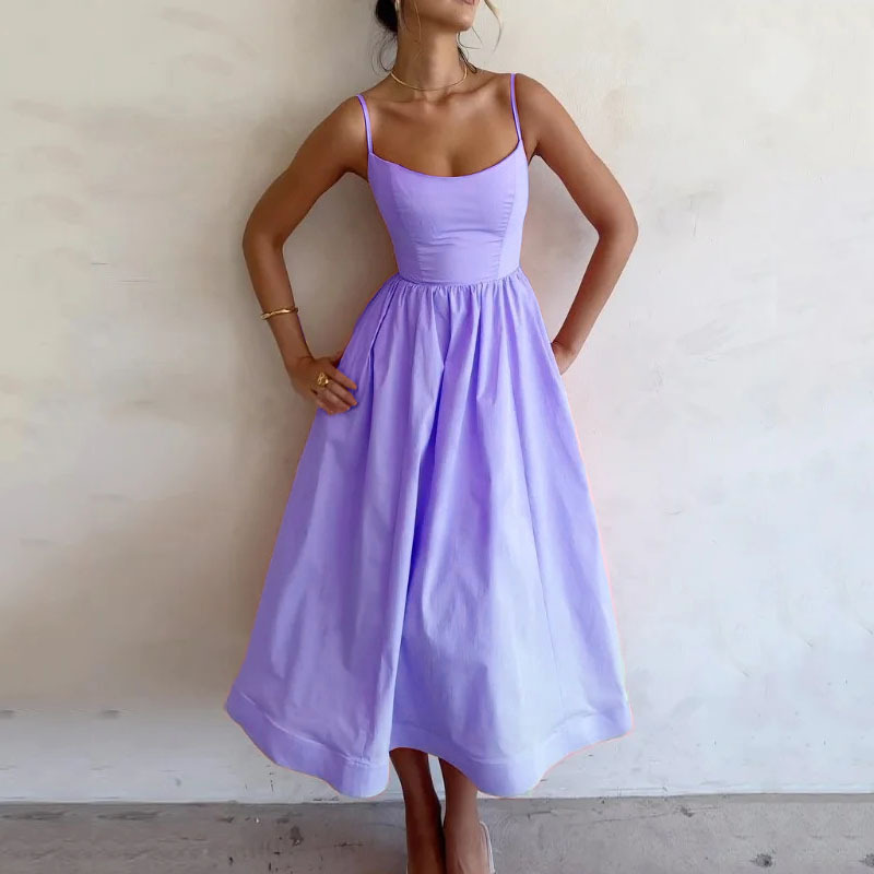 Women's Solid Color Waist-Cinched Cami Maxi Dress