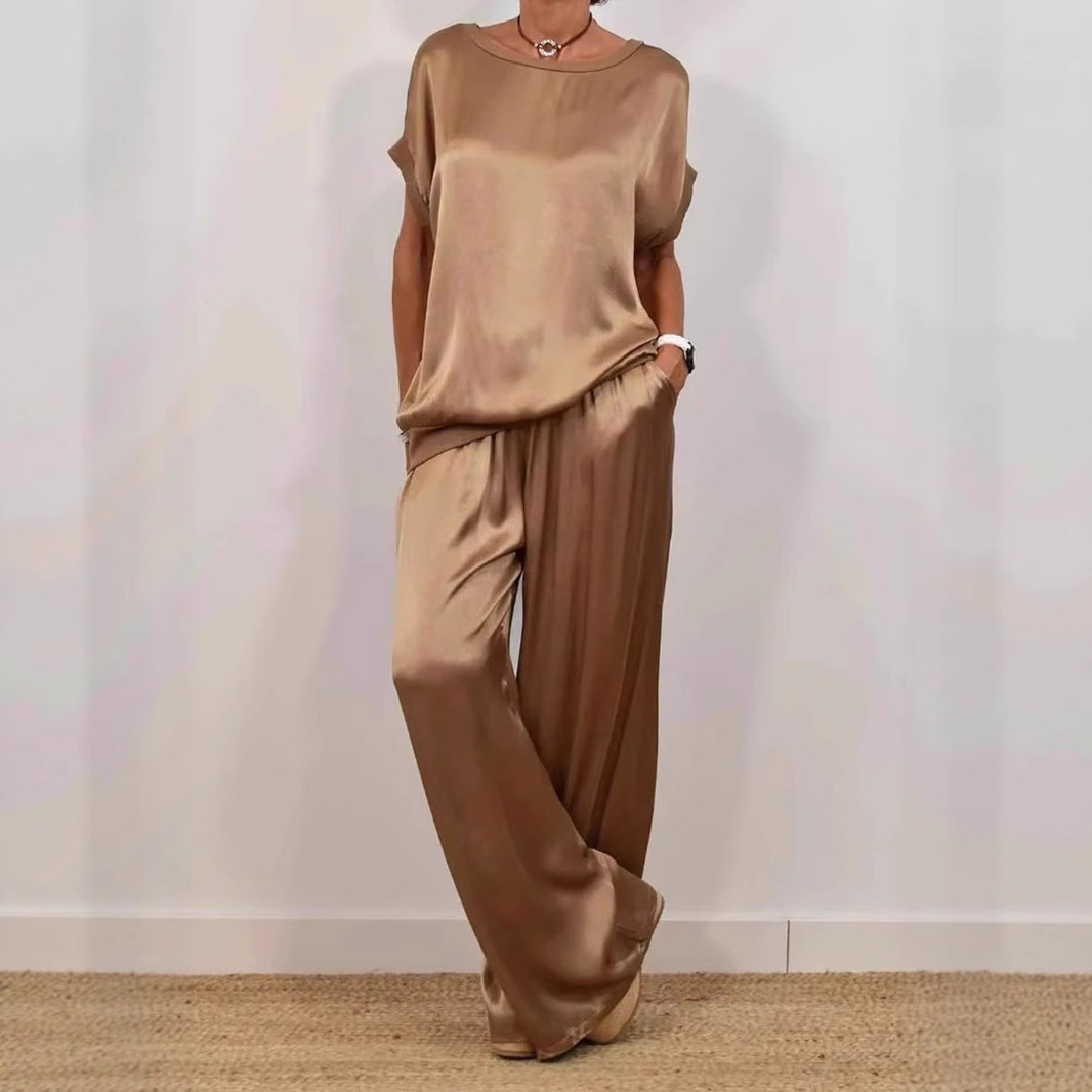 Relaxed Shirt & Wide-Leg Pants Casual Set