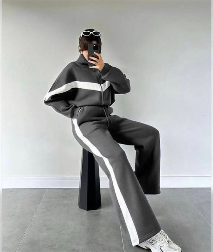 Women's Casual Zip-Up Cardigan and Pants Two-Piece Set