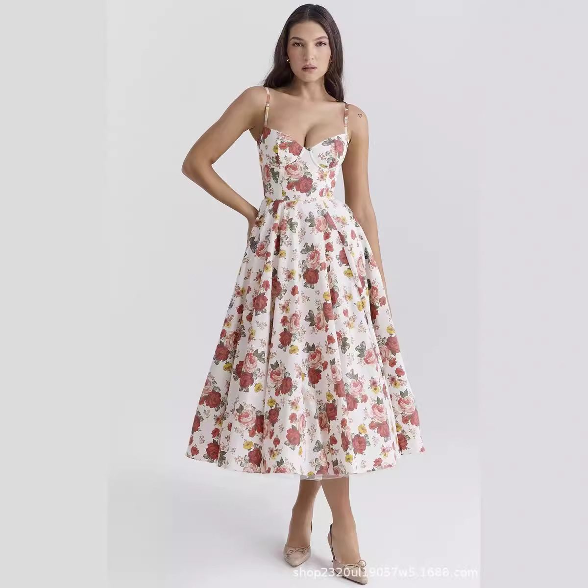 Women's Sleeveless Backless Floral Print Maxi Dress