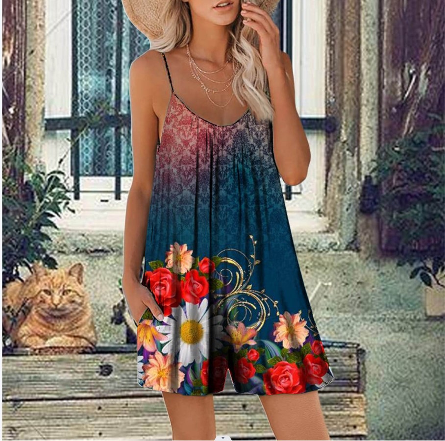 Women's Sleeveless Printed Romper with Pockets Casual Summer Shorts Jumpsuit