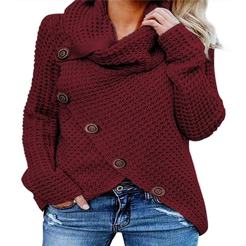 Five-Button Turtleneck Pullover Sweater