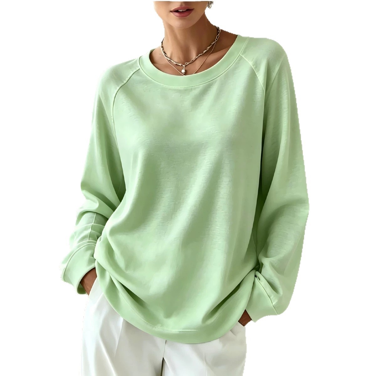 Women's Soft-Tone Loose Crewneck Long-Sleeve Sweatshirt