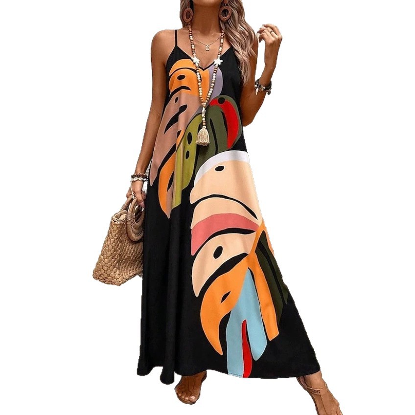 Women's Loose Beach Cover-Up Printed Cami Maxi Dress