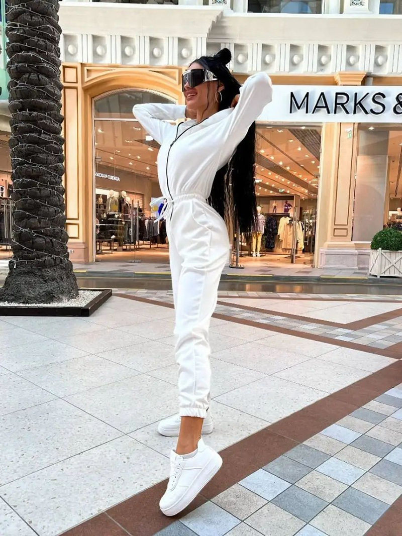 Women's Casual Hooded Drawstring Jogger Jumpsuit with Pockets