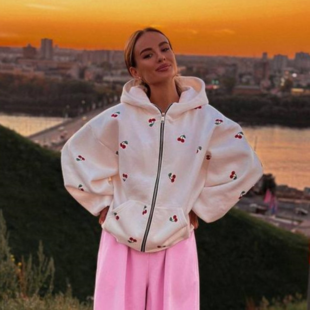 Cherry Print Hooded Zip-Up Sweatshirt Jacket