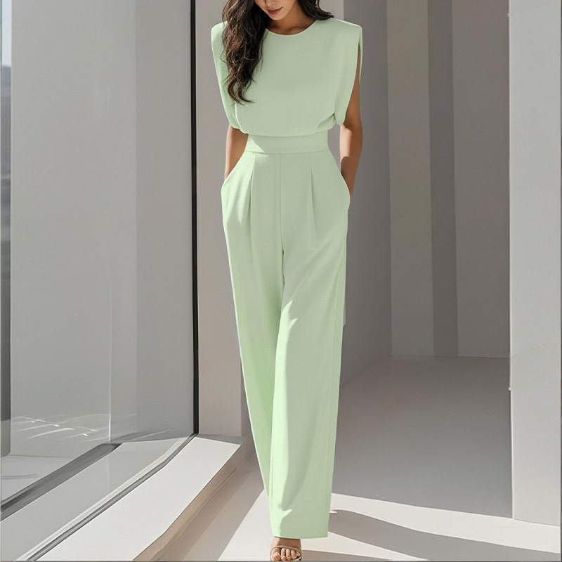 Women's Sleeveless Wide-Leg Jumpsuit with Waist Tie