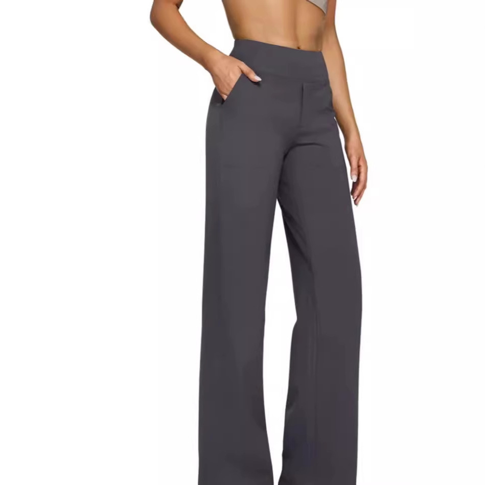 High-Waist Straight-Leg Yoga Pants with Pockets