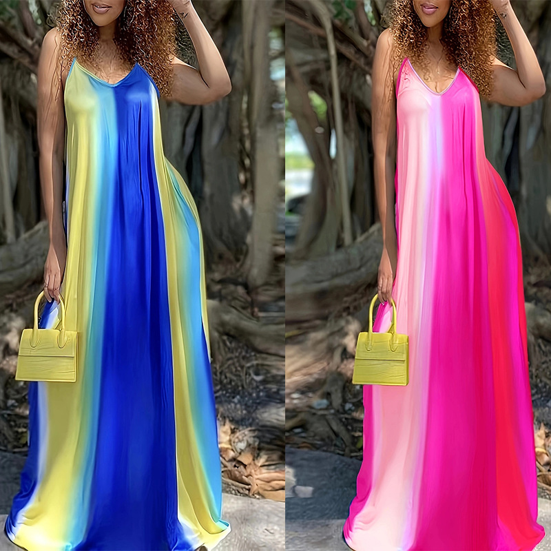 Women's Sexy Deep V Printed Sleeveless Long Cami Dress