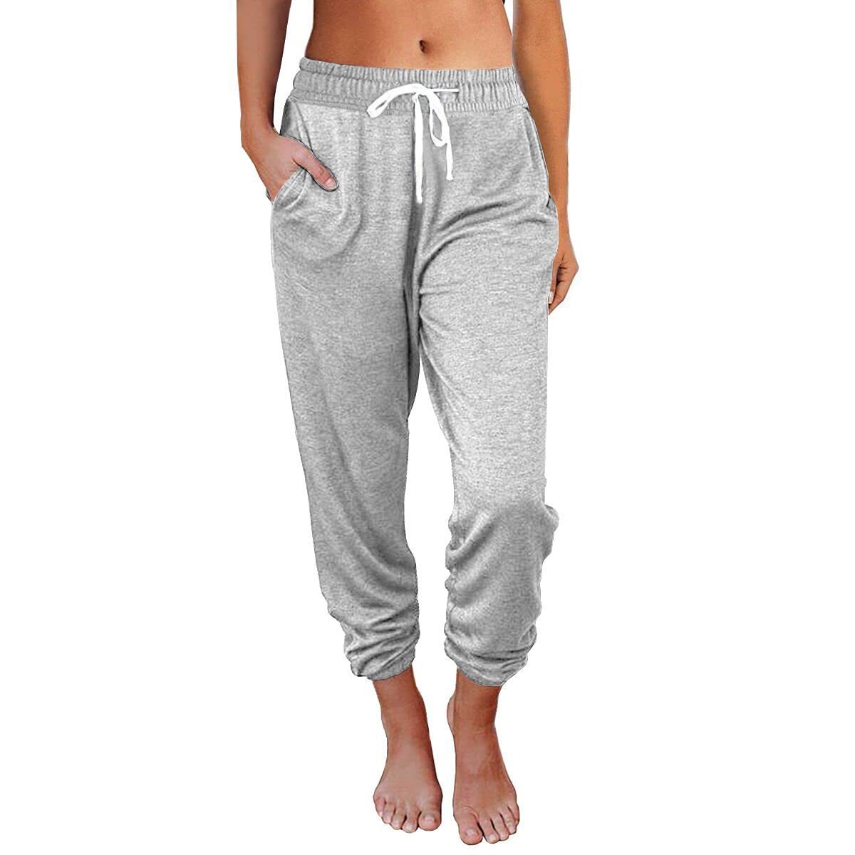 Women's High-Waist Cropped Jogger Pants Loose Fit Cotton Blend