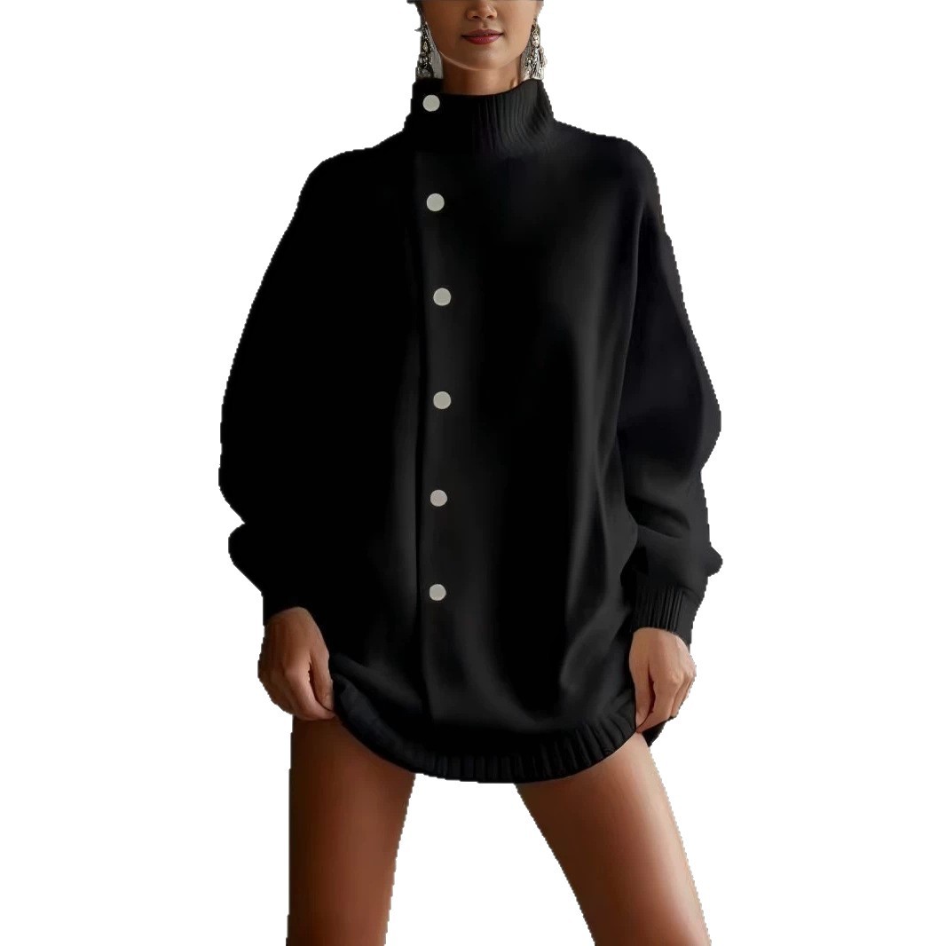 Women's Turtleneck Knit Cardigan Sweater Coat Loose Fit