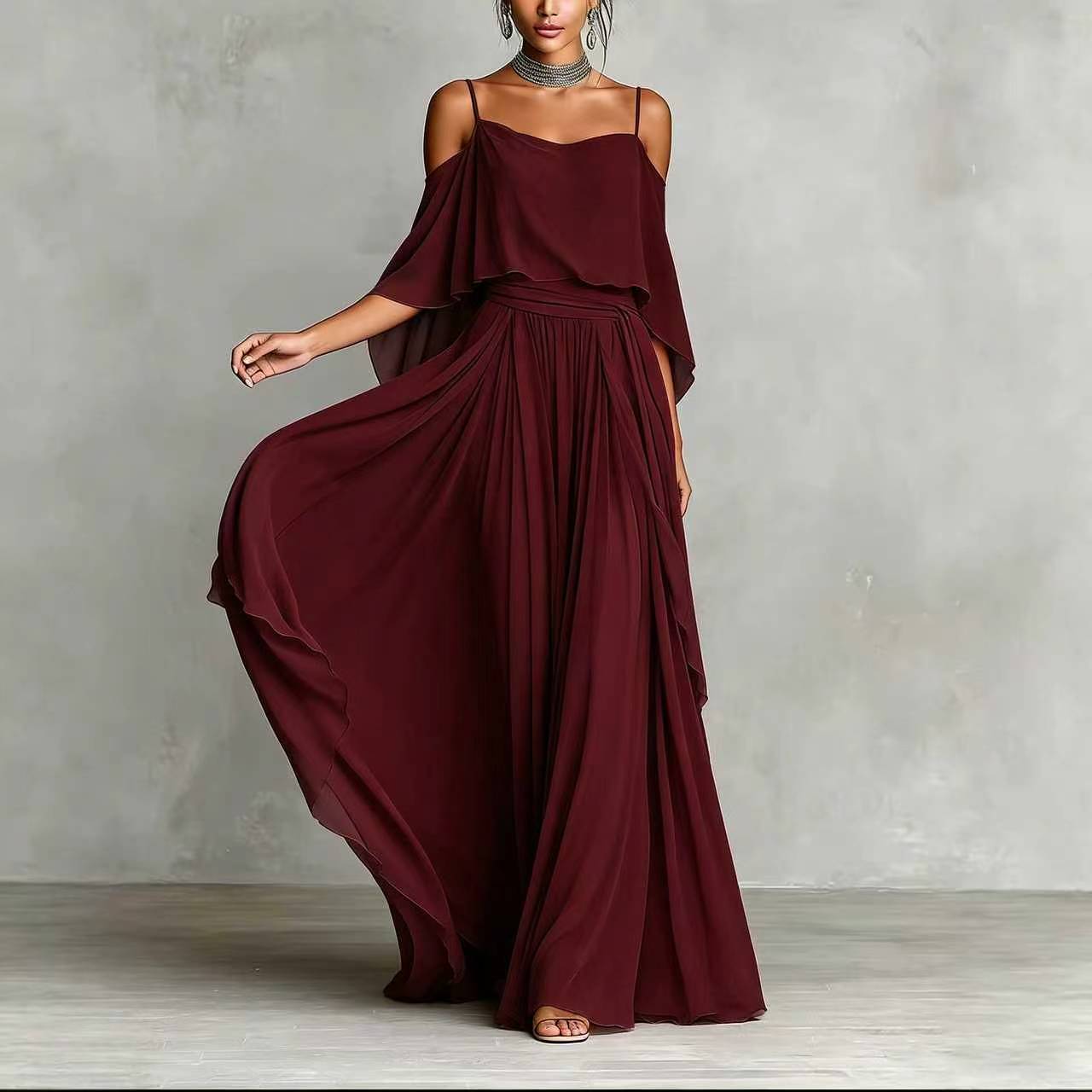 Elegant Off-Shoulder Long Dress Solid Color A-Line Party Gown