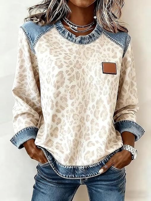 Women's Leopard Polka Dot Print Casual Sweatshirt