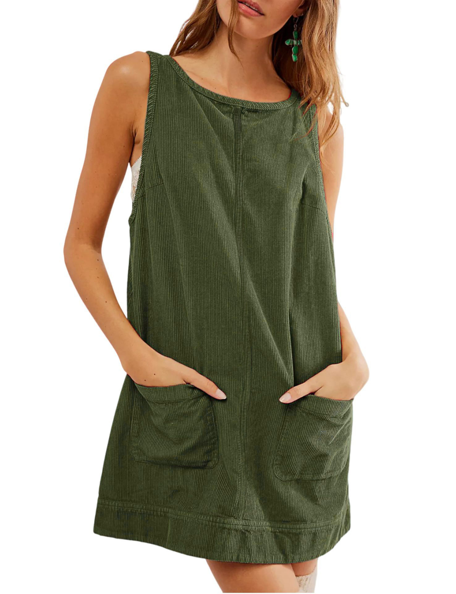 Corduroy Sleeveless Tank Dress with Pockets